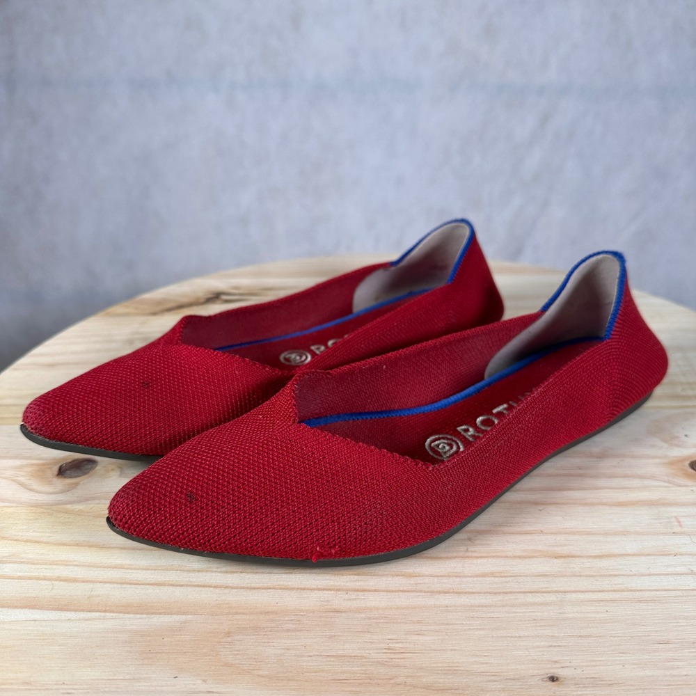 Rothys Women Size 6.5 The Point Flats Red Knit Pointed Toe Washable Shoes Good